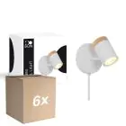 Multipack 6x D'Lite Wall Light Beitem Frosted White FSC Wood | Suitable For 1x GU10