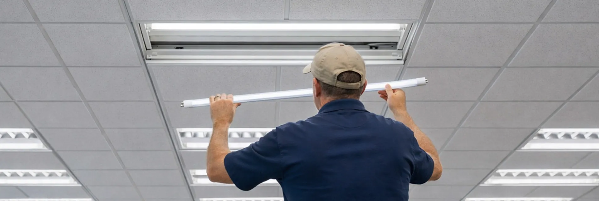 Installer installing Noxion T5 Tube in fitting 